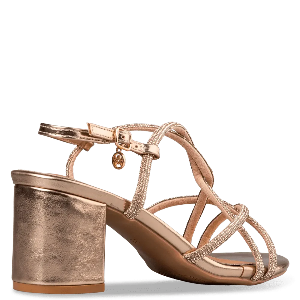 Πέδιλο Rose Gold με Χοντρό Τακούνι και Στρας ENVIE