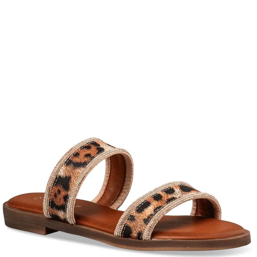 Flat σανδάλι με animal print και στρας