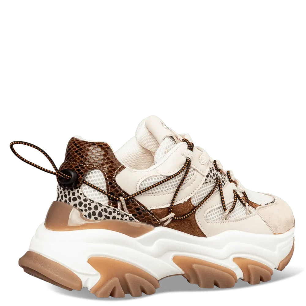 Γυναικεία chunky sneakers μπεζ με καφέ λεπτομέρειες